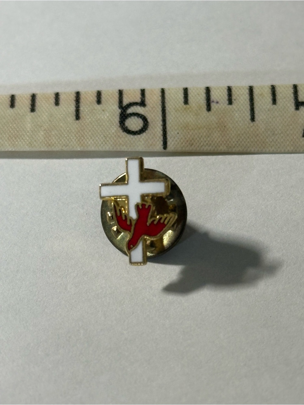 Religious Cross Pin with Red Dove Accent